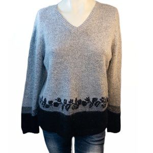 Vintage 50's Garland Large Sweater Dreamspun Grey V Neck Silk Wool Alpaca Womens